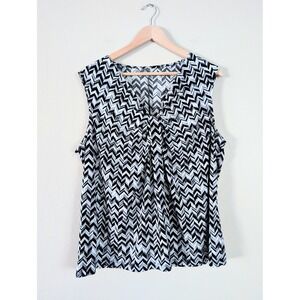 Apt 9 Essentials Black Chevron Twist Front Sleeveless Top Plus Size 1X Stretch